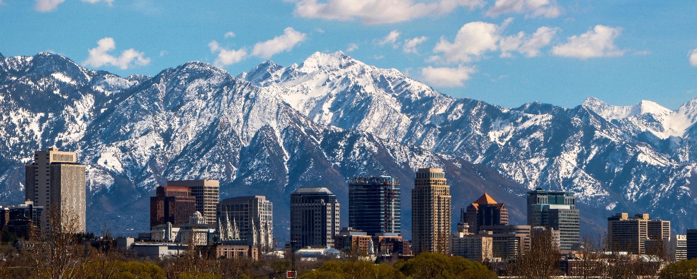 Salt Lake City skyline with mountains in the background